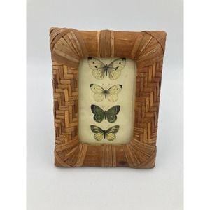 Bamboo Wood 3.5x5 Picture Frame with Butterfly Print Boho Cottage Core Academia